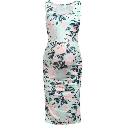 Maternity Summer Dress Sleeveless Printed Women Skirt Floral Pregnancy Dress Spaghetti Strap Summer Dress For Pregnant