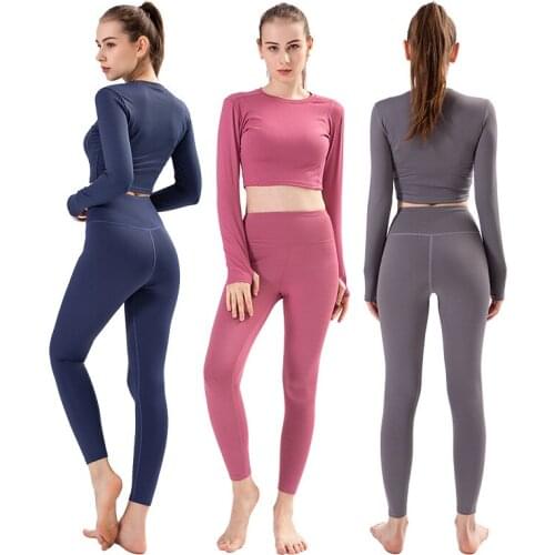 Hot Women Sport Suit 2 Piece Sports Long Sleeve Slim Shirts Yoga Leggings Gym Yoga Set Clothes Fitness Tracksuit Workout Set