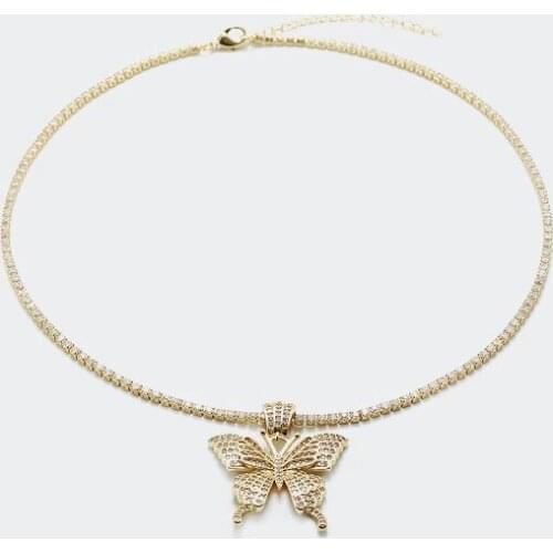 Fashion jewelry Butterfly Jewelry Sets Gold Plated With CZ Big Butterfly Ring and Necklaces
