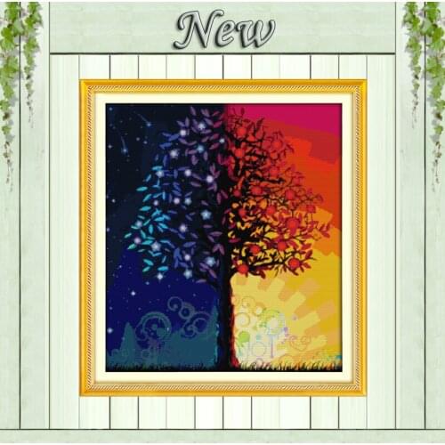 Colour life tree,Counted Printed on canvas 11CT DMC 14CT Cross Stitch Embroidery kit,needlework Set,Painting Scenic house Decor