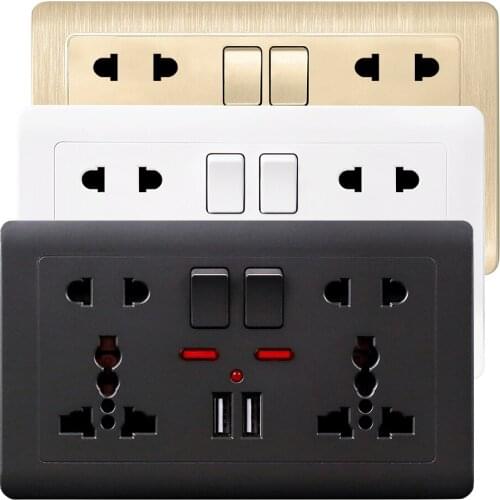 Wall Power Socket Double Universal 5 or 3 Hole Switched Outlet 2.1A Dual USB Charger Port LED Indicator Power Socket 146mm*86mm