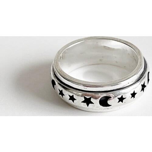 Solid 925 Sterling Silver Rings for Women Moon Star Spinning Finger Band Korean Fashion Minimalist Jewelry 2021