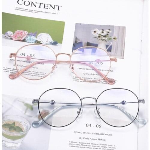 Womens Super Light Alloy Frame Leg Decorative Eyeglass Frame Cute Art Optical Round Frame with Myopia