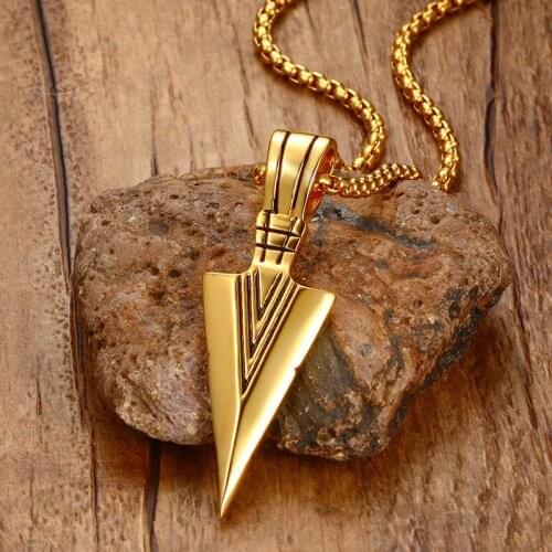 New Film Style Silver Gold-color Stainless Steel Sword Arrow Arrowhead Pendant Necklace Men Long Chain Personality Man Necklace
