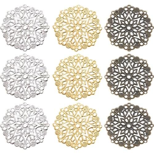 Pandahall Iron Filigree Joiners Links Flat Round Mixed Color 35.5x0.7mm, Hole: 1.4mm