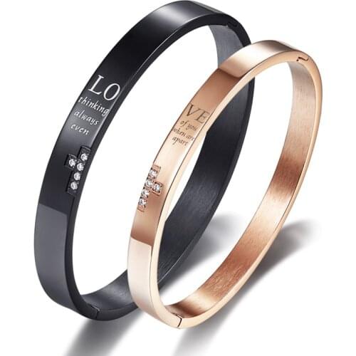 Couple Bracelet Gifts For Women Stainless Steel Black Color Fashion Men Jewelry Love Crystal Cross Bracelets & Bangles