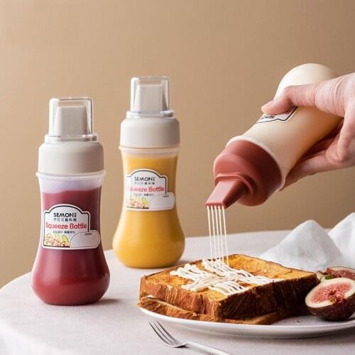 Plastic Japanese Sauce Squeeze Bottle Creative 5 Hole Design Salad Vinegar Ketchup Honey Oil Pot with Dust Lid 350ml