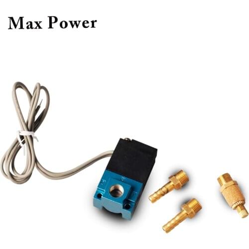 Pneumatic Fitting 1/8NPT Quick Connect 3 port valve Boost Solenoid Valve 12v 5.4w With Brass Silencer kit