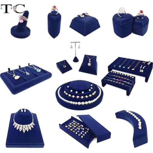 Blue Series Jewelry Display Stand Necklace Holder Ring Showing Stand Jewelry Organizer Jewelry Photography Props Store Counter