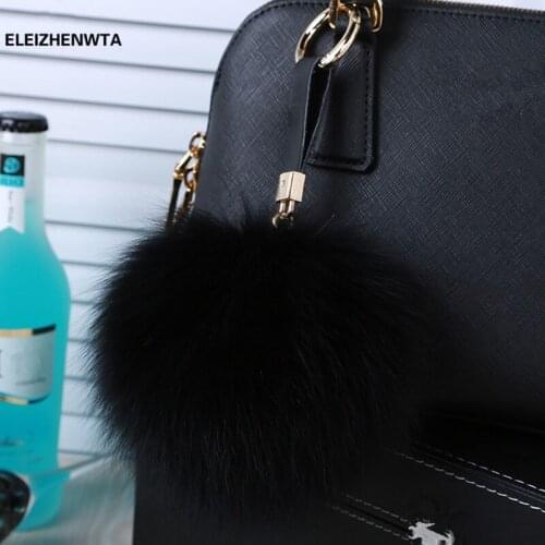 Luxury Real Fur Ball Pompom Leather Cute Keychains Diy Keyring Bag Charm Fluffy Pendant Key Chains Women Gift Sale