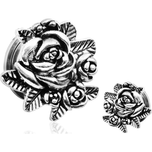 Rose Flower Stainless Steel Screw Fit Tunnels Ear Plugs Earlets Gauges Body Stretcher Piercing Jewelry