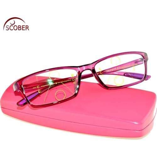 SCOBER = Progressive Multifocal Reading Glasses Purple square TR90 ultralight super strong See Near And Far TOP 0 ADD +1 To +4