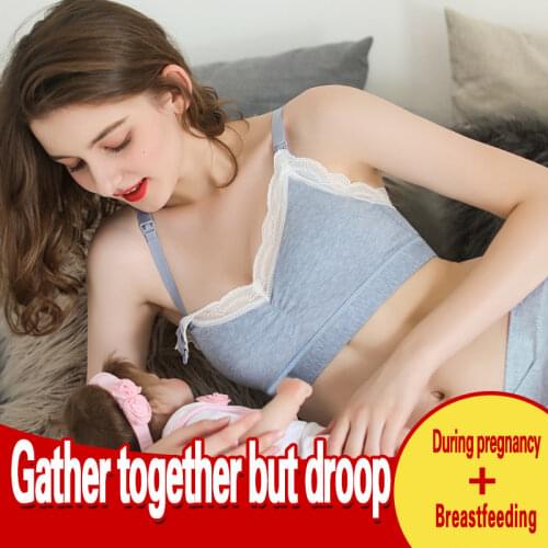 3/4 Princess Lace Maternity Bra Cotton Wire Free Nursing Bra Thin Breathable Gathered Comfortable Pregnant Women Underwear