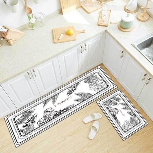 Modern Minimalist Light Luxury Kitchen Mat Black And White Flower And Bird Leopard Pattern Living Room Carpet Bedroom Decor Rugs