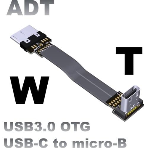 ADT-Link USB 3.0 Type-C TO Micro-B OTG 90 Degree Adapter 3cm-300cm FPC FPV Ribbon Flat Cable for Multicopter Aerial Photography