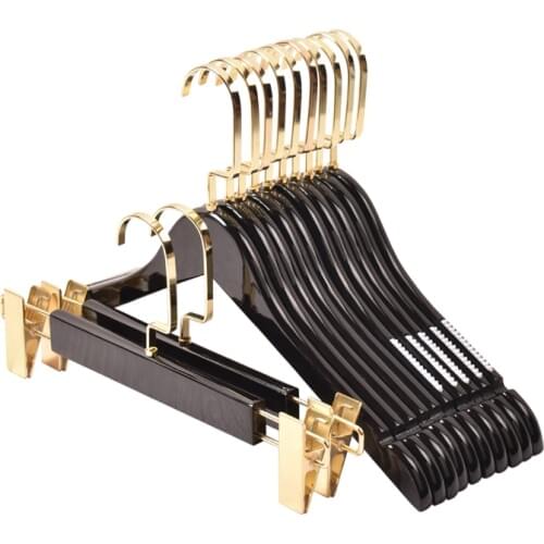 10PCS/LOT Custom Black Solid Wood Hanger Non-slip Wooden Hanger Childrens Clothes Rack