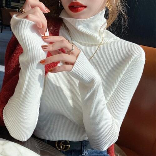 Knitted Women Turtleneck Sweater Pullovers Autumn Winter 2021 Basic Soft Jumpers Slim Female Fashion Warm Woman Sweaters Sueter