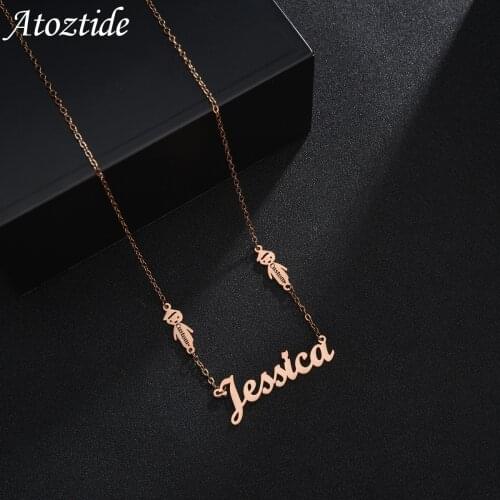 Atoztide New Custom Letter Boy Girl Engrave Names Kids Shape Jewelry Stainless Steel for Women Chain Family Mothers Day Gift
