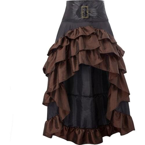 Women High Waist Retro Vintage Steampunk Gothic Skirts Party Ruffle High-Low Punk Medieval Corset Skirt Female Clothes