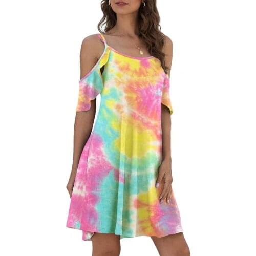 Ladies Summer Dresses Off-shoulder Sleeves Easily Match O Neck Loose Multicolor Women Summer Midi Dress