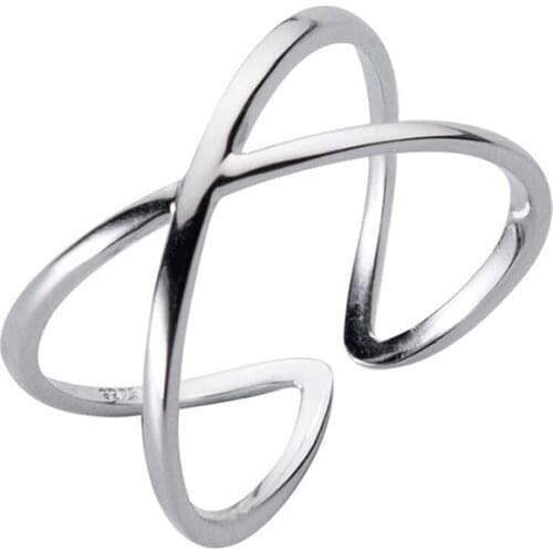 Women Rings Double Layer X Shape 925 Sterling Silver Jewelry Criss Cross Ring Eternity Girls Long Rings