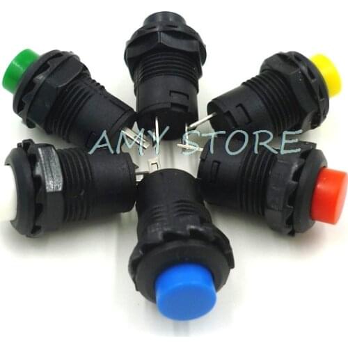 10pcs 12mm DS228 Lock Latching OFF- ON Push Button Switch SPST Maintained Self-Lock GREEN WHITE YELLOW BLACK BLUE RED