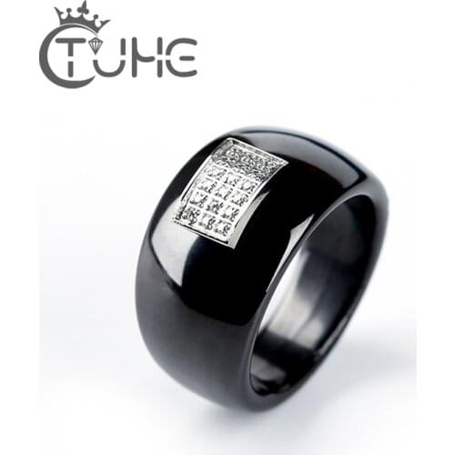 2018 Fashion Men Ceramic Rings Black Little Big Alien Smooth Ceramic Engagement Ring Bling Cubic Zirconia Jewelry Rings Gift