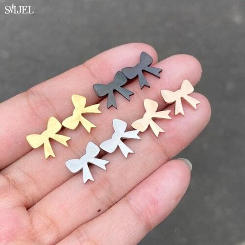2021 New Jewelry Fashion Stainless Steel Bowknot Earring Fashion Korean Square Bow Earrings For Women Pretty Girl Gift Wholesale