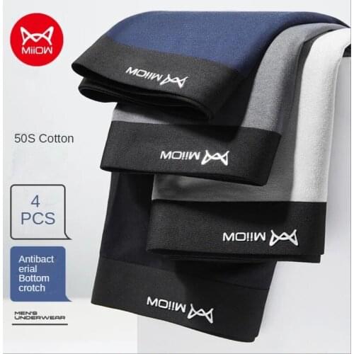 MiiOW Mens Boxer Briefs Four-pack Cotton Mens Breathable Cotton Boxer Shorts