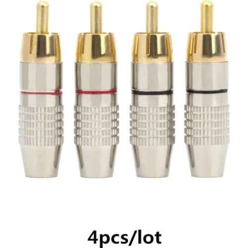 4pcs RCA Male Connector Non Solder plug Adapter for Audio Speaker Cable Plug Video CCTV camera Solder-Free Gilded