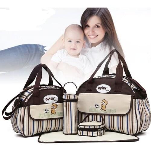 5 PCS/SET Baby Nappy Bags Diaper Bag Mother Shoulder Bag Fashion Maternity Mummy Handbag Waterproof Baby Stroller Bag