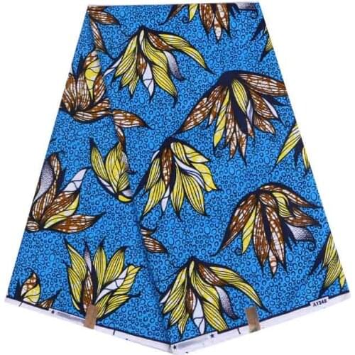 6 Yards Ankara African Leaf Printed Fabric African Cotton Real Wax Fabric For Party Dress Making Sewing Materials