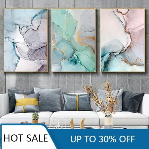 Teal Marble Abstract Wall Art Canvas Painting Nordic Posters Prints Wall Decor Pictures For Modern Aesthetic Home Decoration