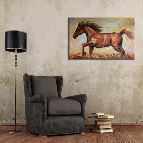 Abstract Living Room Wall Art Decor Beautiful Painting Decoration Handmade Running Brown Horse Oil Painting On Canvas For Decor