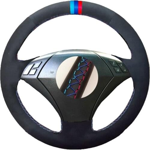 Auto Black Alcantara Suede Leather Hand-Stitched Car Steering Wheel Cover for BMW 530 523 523li 525 520li 535 545i E60