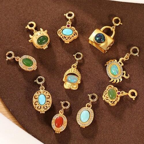 S925 sterling silver Gold plating Southern red agate Jasper Turquoise Opal Stone DIY carrying strap Ornament accessories