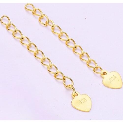 10Pcs 925 Sterling Silver Heart-shaped Tail Chain Extension Chain Extended Adjusting Chain Pearl Necklace Bracelet Accessories