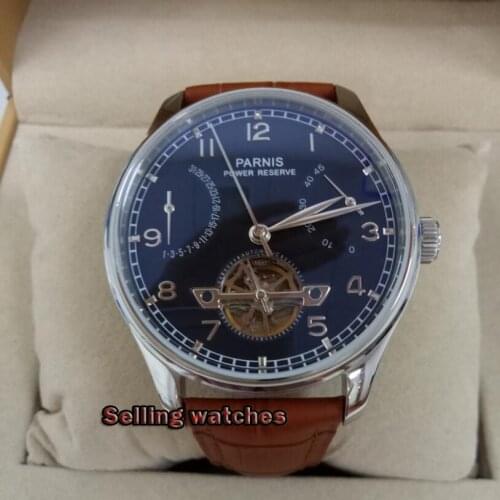 43mm Parnis Skeleton Automatic Mechanical Mens Watch PVD Case Men Power Reserve Tourbillon Watches