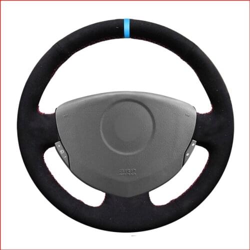 MEWANT Black Suede Leather Steering Wheel Cover for Renault Clio 2 2001-2005 Dacia Sandero 2008 2009 2010 2011 2012