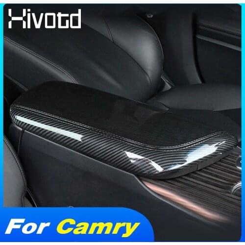 For Toyota Camry 2020 Car Armrest Cover Center Console Pad ABS Carbon Arm Rest Seat Box Mat Decoration Interior Accessories 2019
