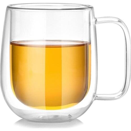 Double Layers Handmade Glass Cup With Handle Clear Heat Resistant Water Cup