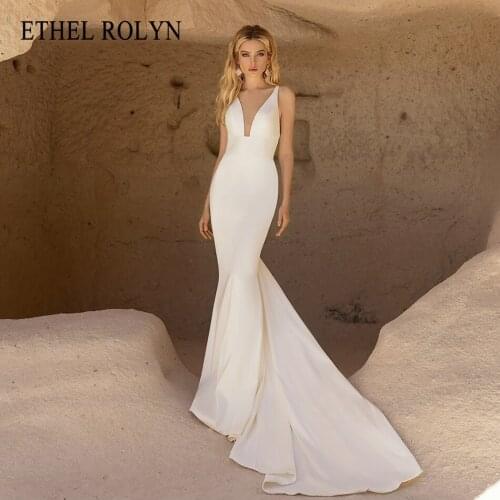 ETHEL ROLYN Mermaid Wedding Dress 2021 Charming Satin V-Neck Backless Bride Beaded Spaghetti Straps Classy Bridal Gown