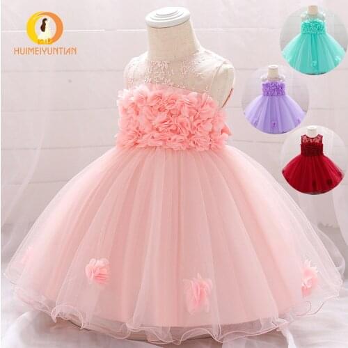 European and American new girls dress flower mesh baby princess dress one year old childrens dress