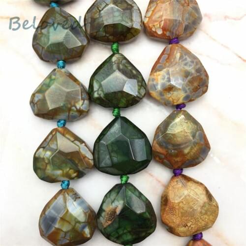 Faceted Heart Shape Dragon Veins Agates Slice Loose Beads,Full Strand Agates Slab Gems Stone Jewelry Making Beads, BG18263