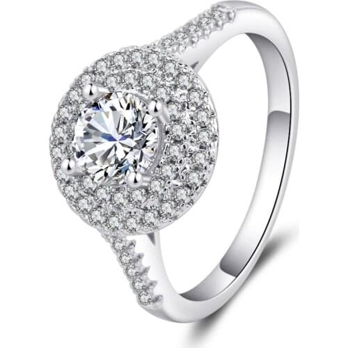 Hainon Pink Crystals Luxury Rings Austrian Rhinestone Fashion Romantic Engagement Women Jewelry Silver Color Rings