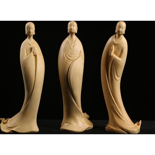 Cypress Wood 25cm Zen Buddha Sculpture Chinese Style Collection Worship Buddha Statue Home Decor