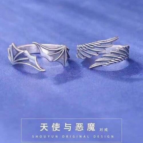 Angel and Devil RING 925 Silver Plated Couple Ring Romantic Eternal Love Jewelry Opening Size Adjustable Ring Anniversary Gift
