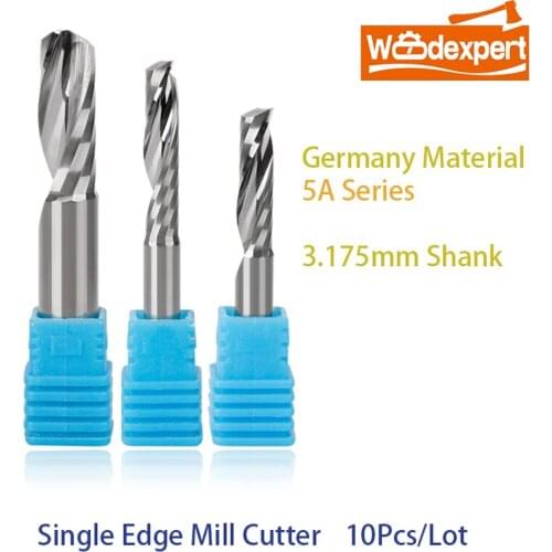 10PCS 1/8' /3.175mm CNC Router Bits End Mill Flat Nose 1/Single Flute Spiral Upcut Tungsten Milling Cutter for Wood Acrylic ABS