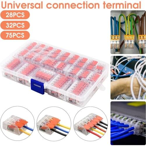28/32/75pcs Wire Connectors Universal Compact Push-in Electrical Wire Terminal Fast Wiring Cable Connectors Terminal Block