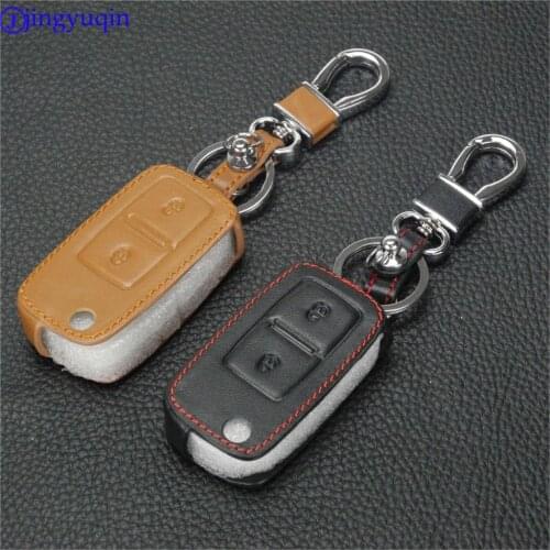 Jingyuqin 2 Buttons Leather Car Key Cover Case for VW VOLKSWAGEN MK4 Seat Altea Alhambra Ibiza Transporter Polo GOLF Styling